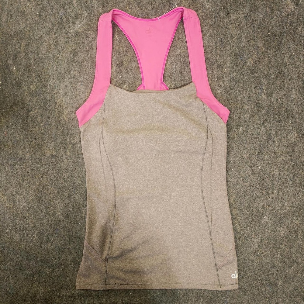 Alo Yoga colorblock racerback Tank Top Gray Pink Athletic Workout Size S